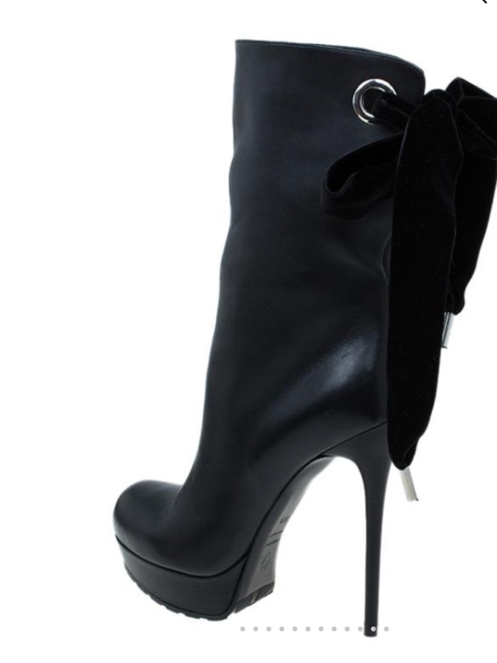Alexander McQueen Black Leather Platform Stiletto Ankle Boots with Bow